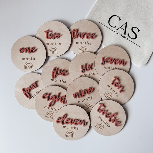 Boho Milestone Plaques - Monthly Wooden Set