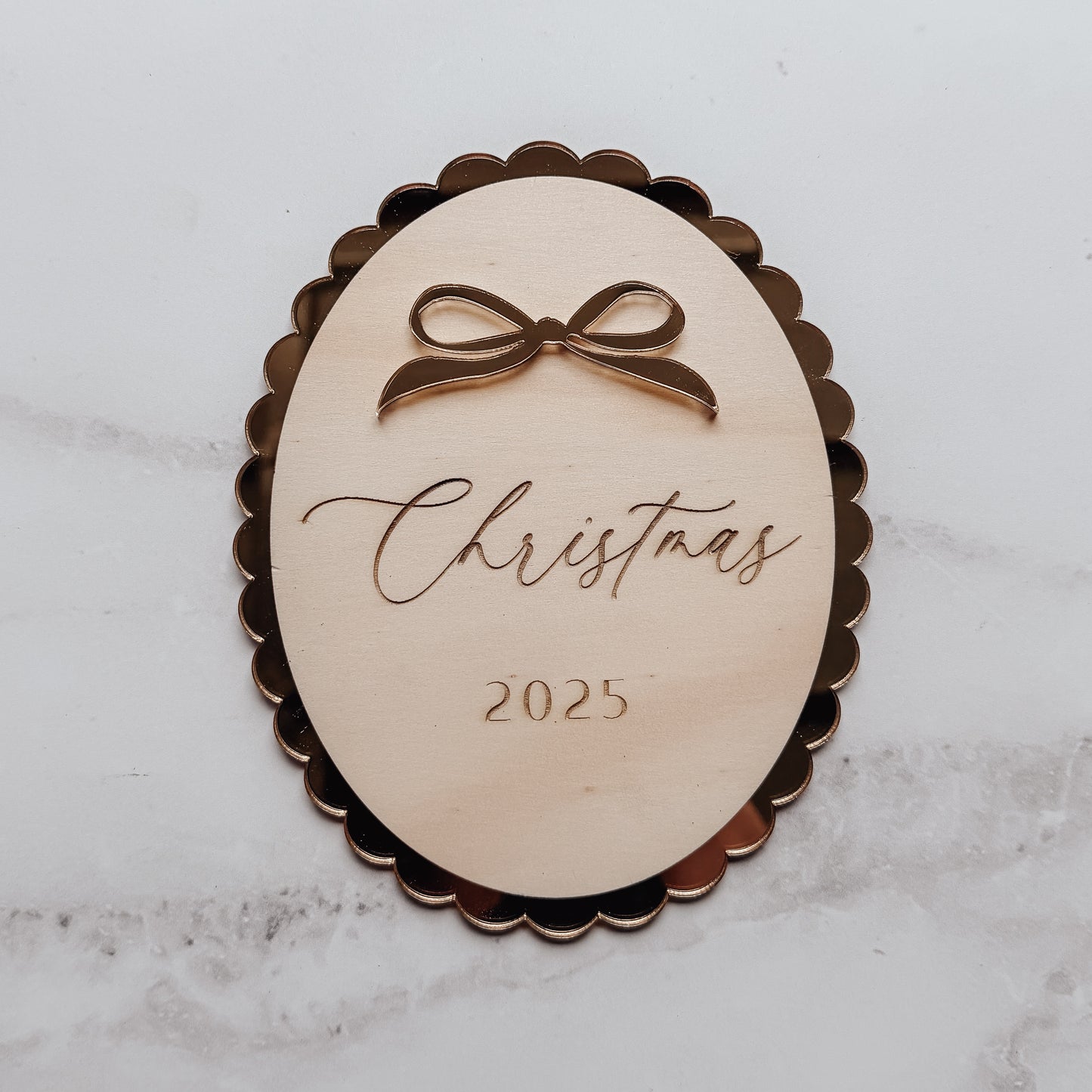 Mirror Bow Oval Christmas Plaque