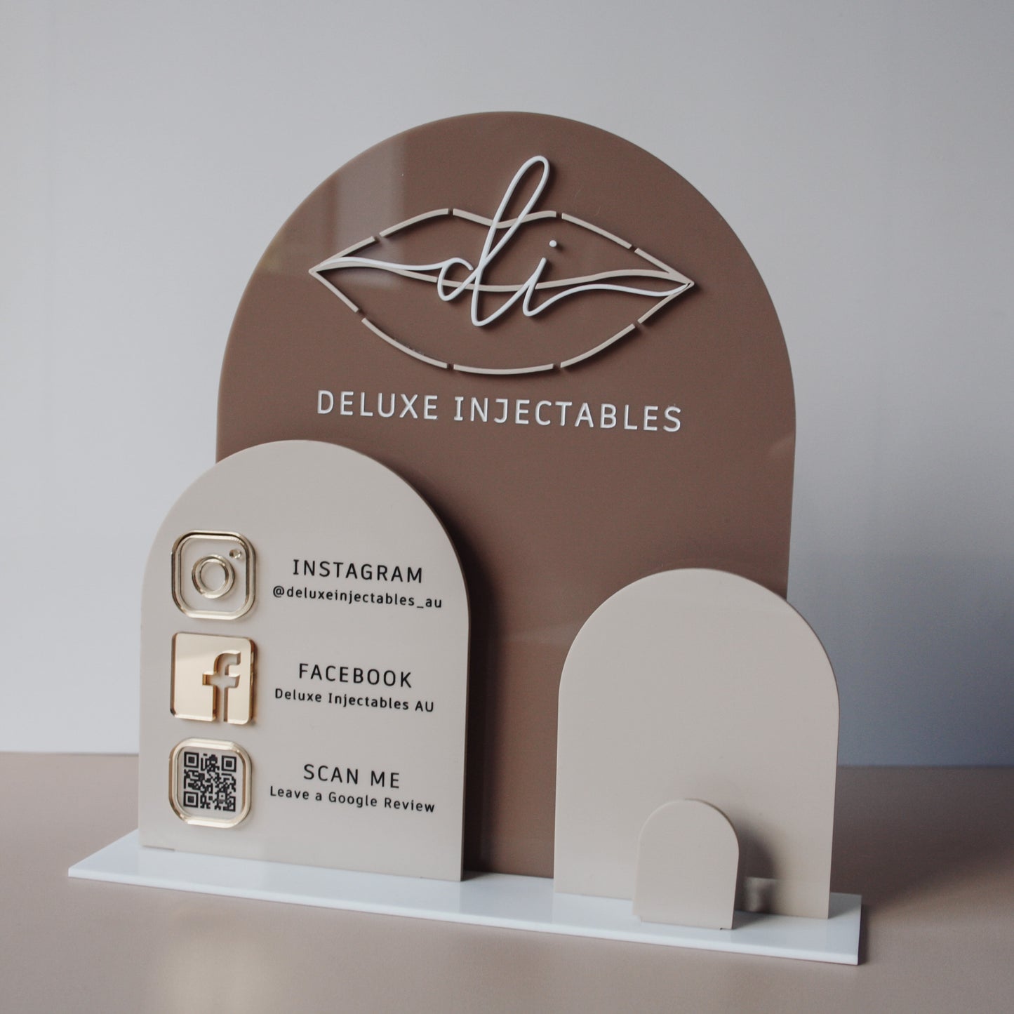 Triple Arch Signage - Logo, QR + Card Holder