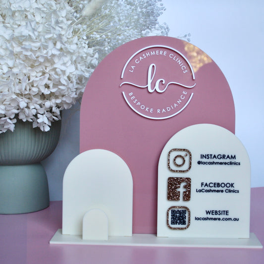 Triple Arch Signage - Logo, QR + Card Holder